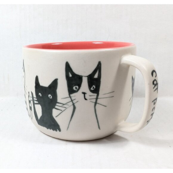 Anthropologie Cat Person Mug Black White Cats Cream w/ Coral Pink Inside VGC - Picture 4 of 7